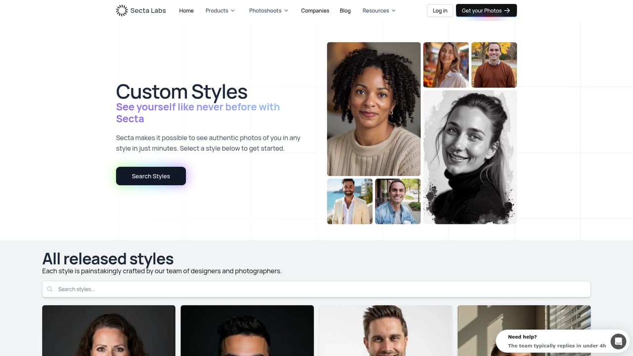 Secta AI — Pick a style from the catalogue
