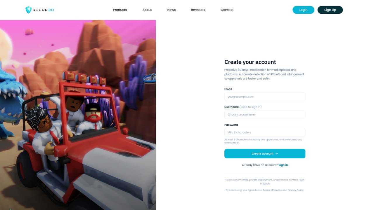 Secur3D — Create an account