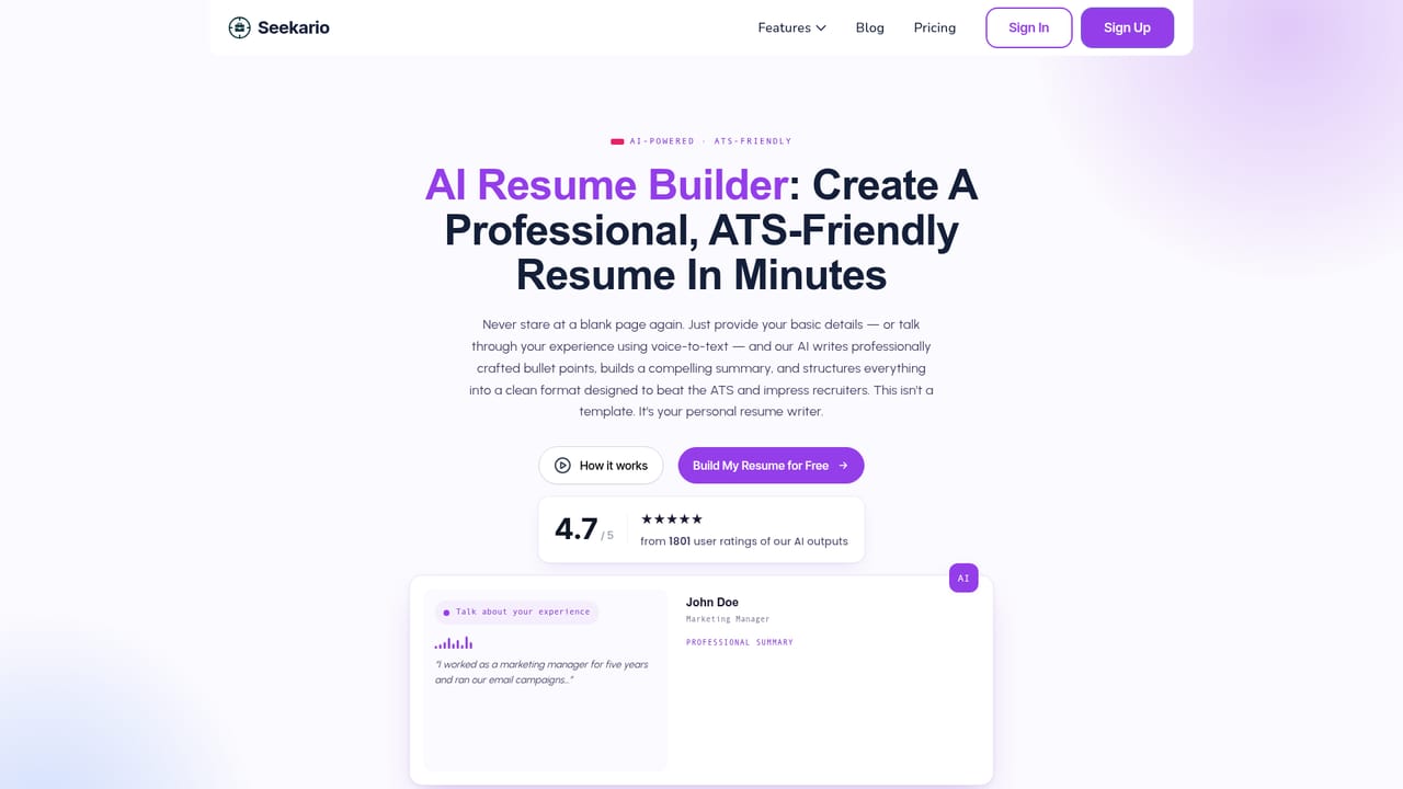 Seekario — Create your account and career profile
