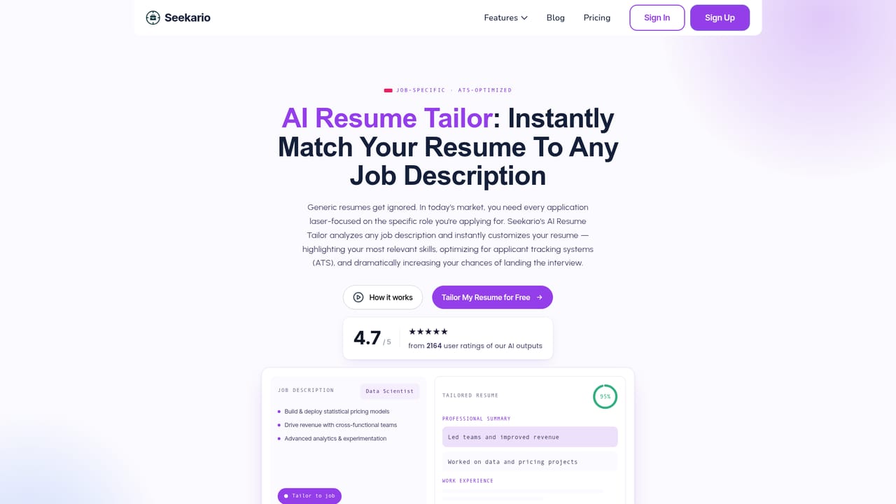 Seekario — Tailor the resume to a specific job