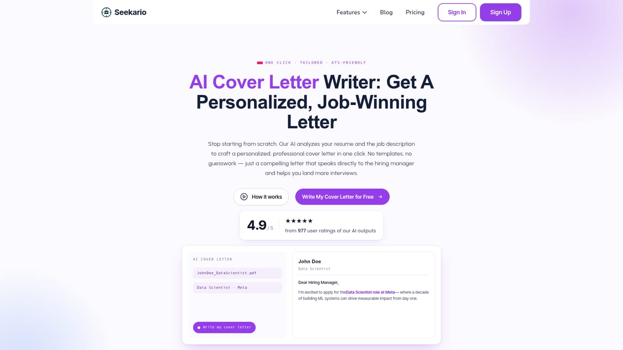 Seekario — Write the cover letter and practice the interview