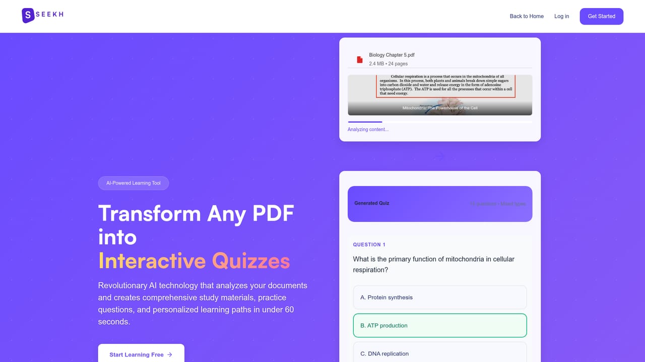 Seekh.co — Generate a quiz from a PDF