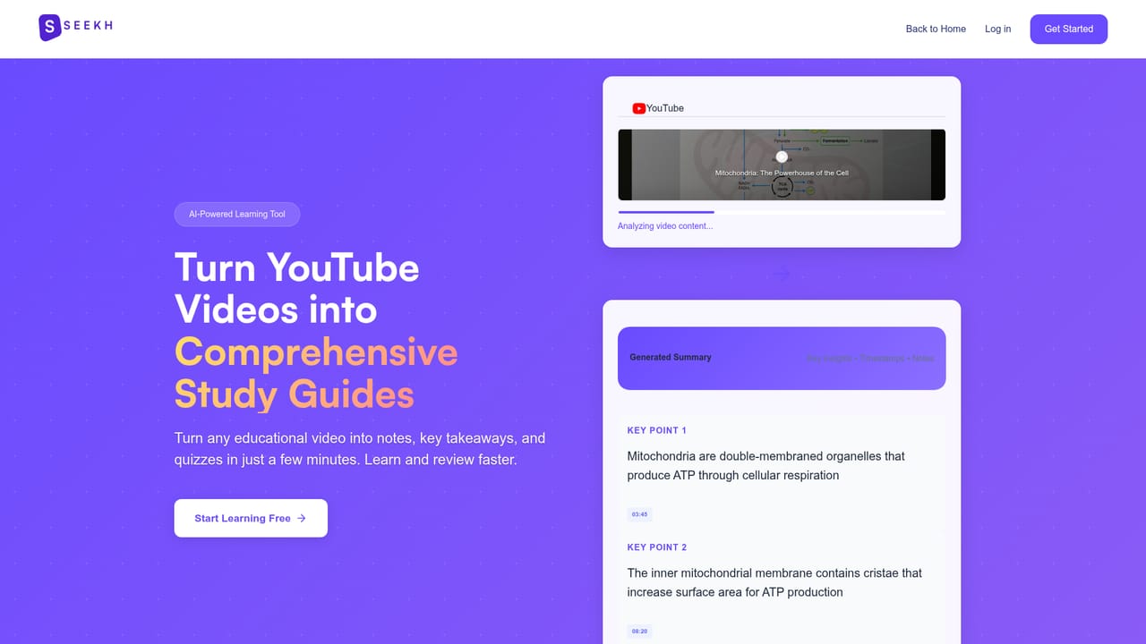 Seekh.co — Summarise a YouTube video