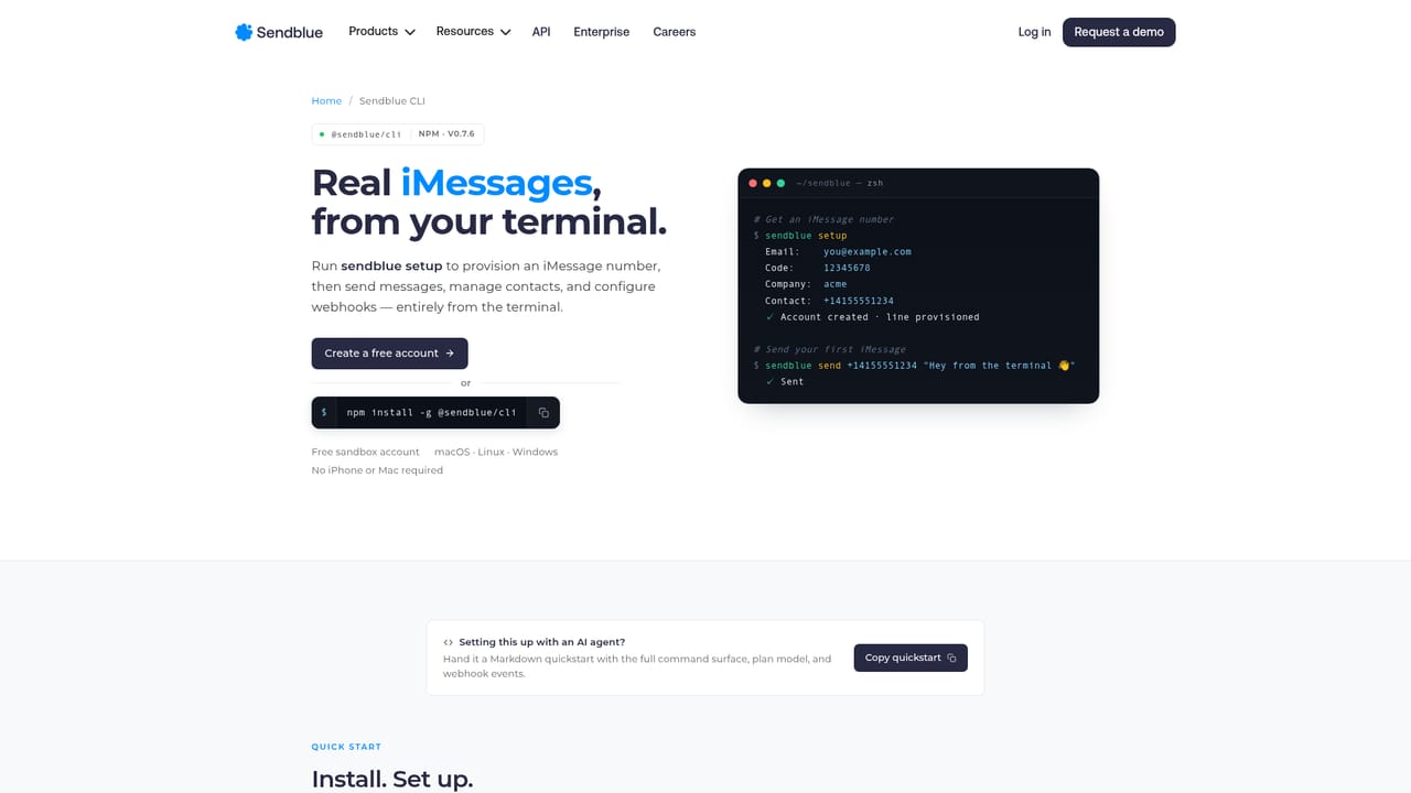 Sendblue — Install the CLI or API library