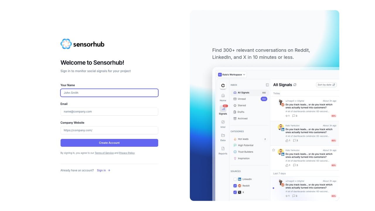Sensorhub — Create your free account