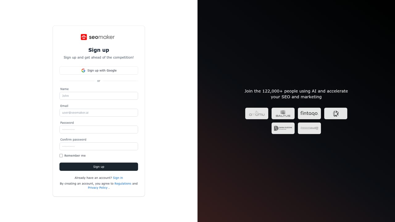 Seomaker — Create your account
