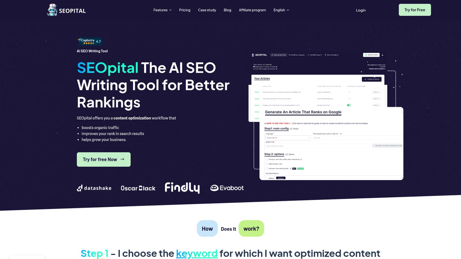 SEOpital — Pick a keyword and let the tool scan the SERP