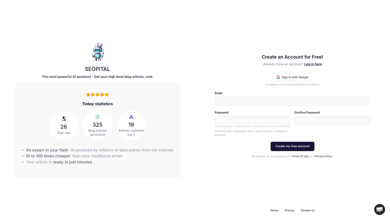 SEOpital — Create your account
