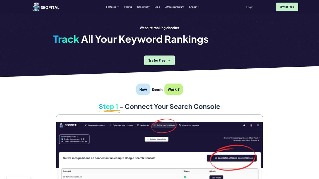 SEOpital — Connect Search Console and monitor rankings