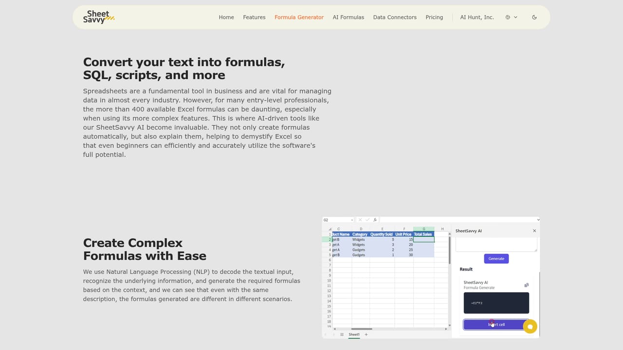 SheetSavvy AI — Describe the formula you need