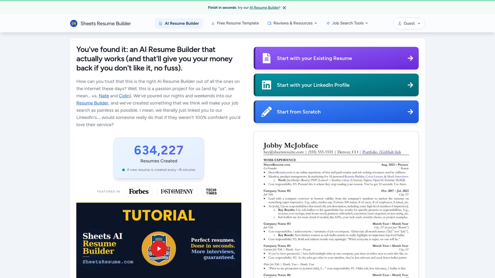 SheetsResume — Choose your starting point