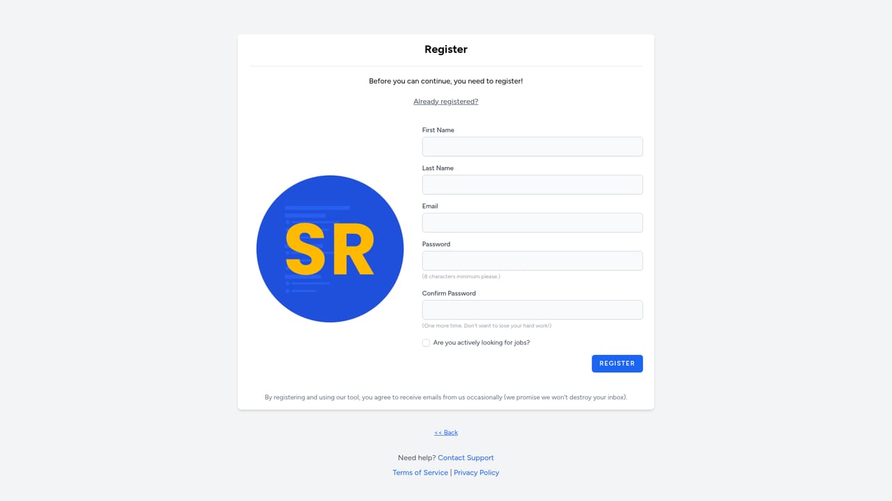 SheetsResume — Register and open the builder