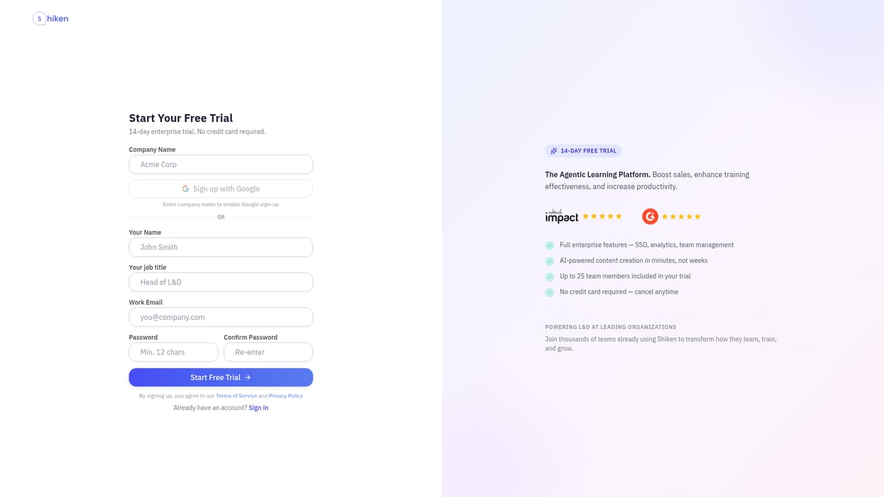 Shiken — Book an enterprise trial