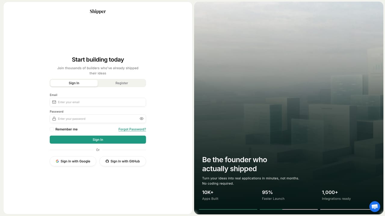 Shipper.now — Create an account and open the builder