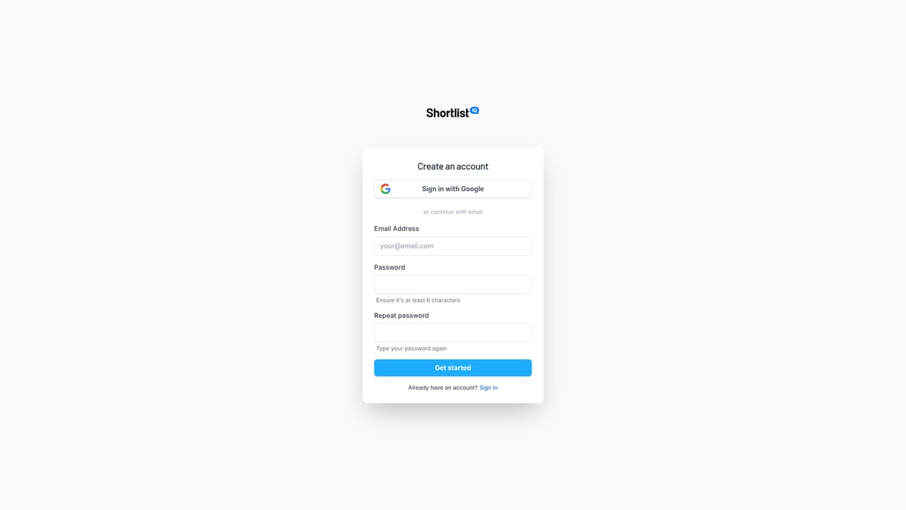 ShortlistIQ — Create your account