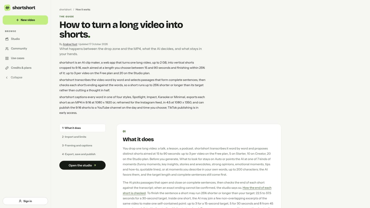 shortshort — Upload the long video