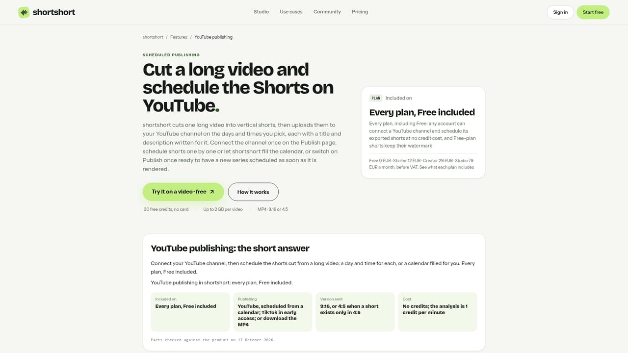 shortshort — Connect YouTube and schedule