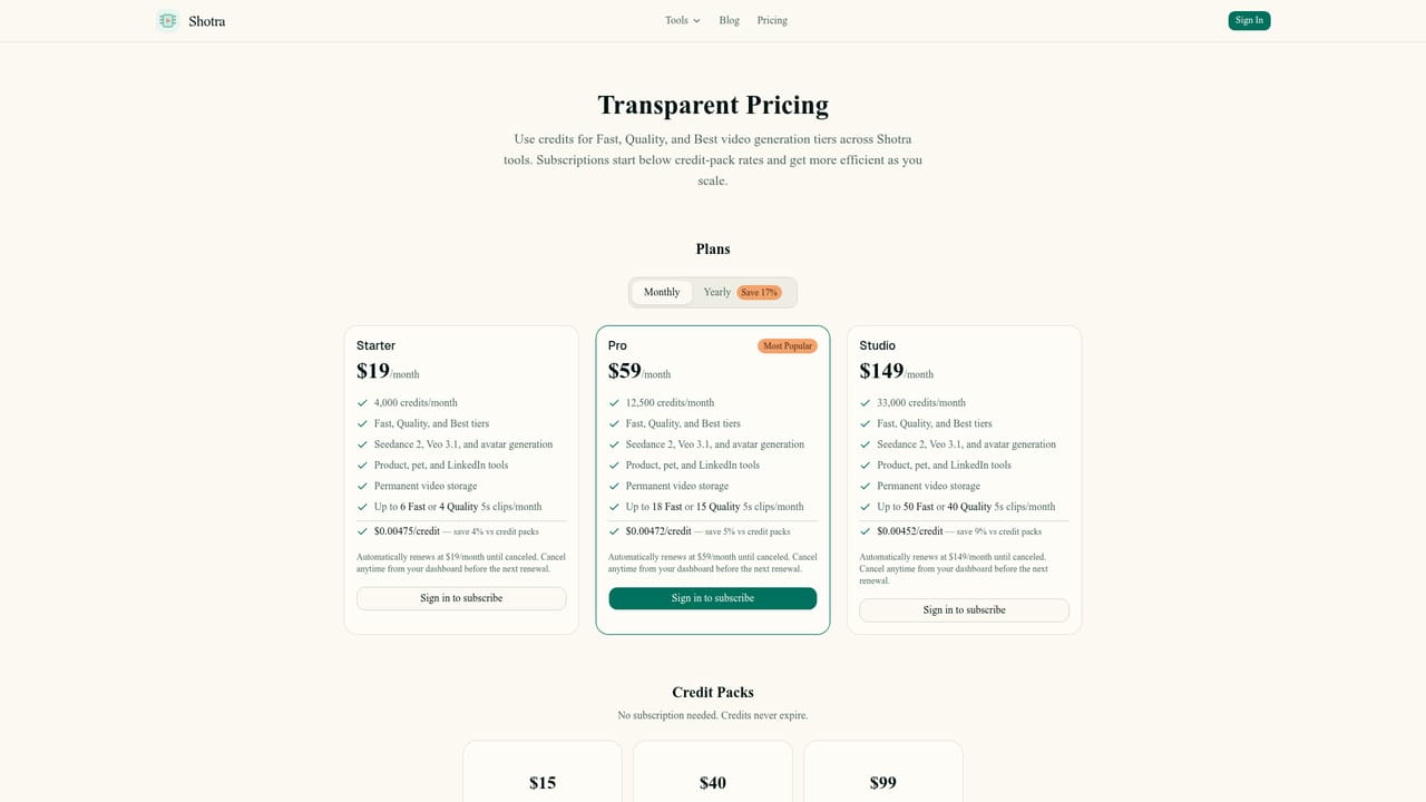Shotra — Top up credits when the balance runs low