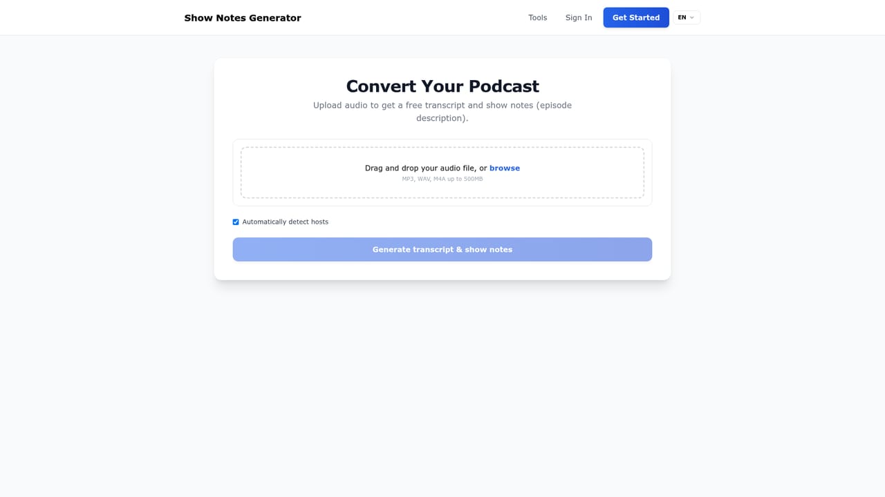 Show Notes Generator — Open the generator