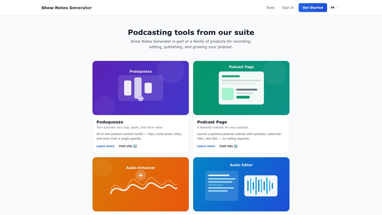 Show Notes Generator — Explore the companion tools