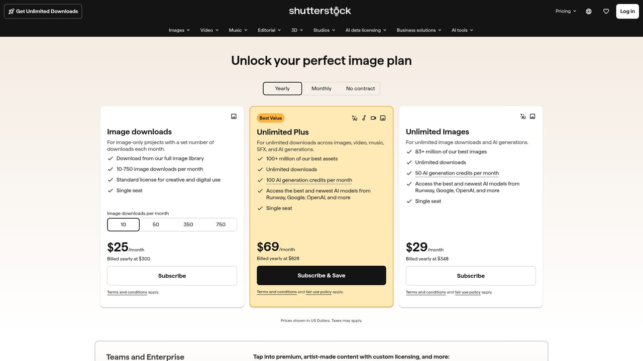 Shutterstock — Review licensing and plan options