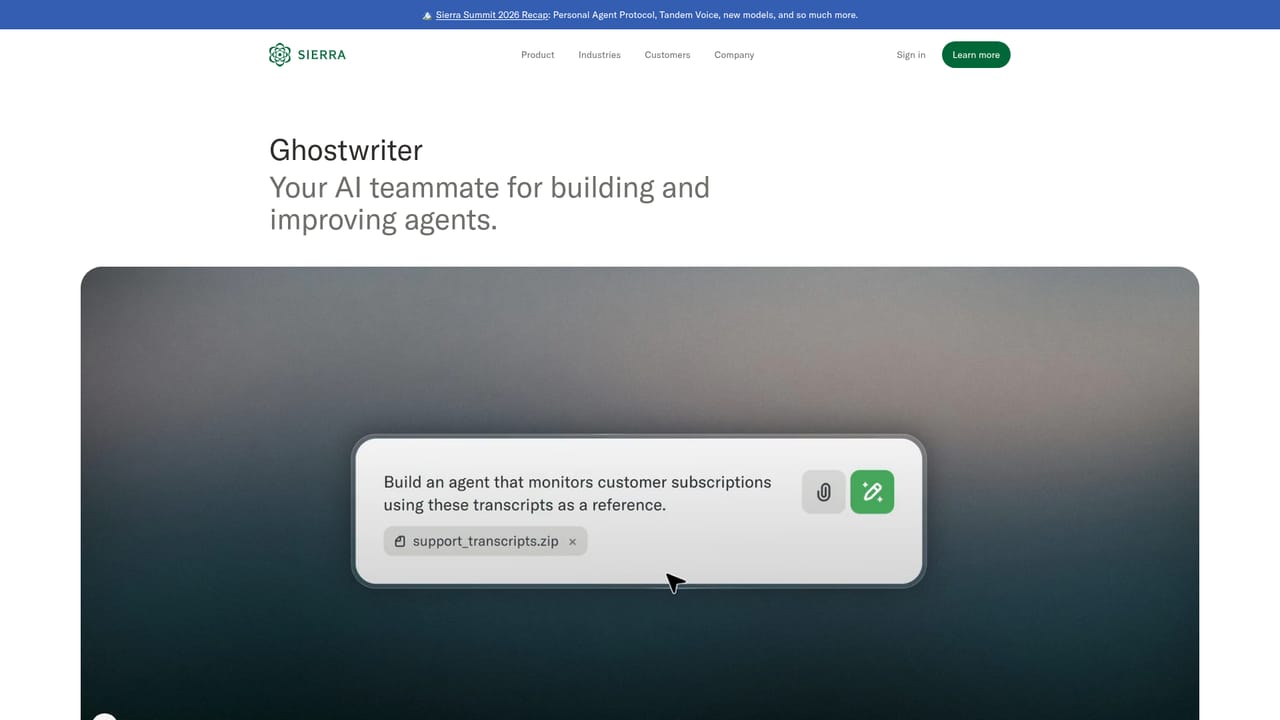 Sierra — Draft the agent with Ghostwriter
