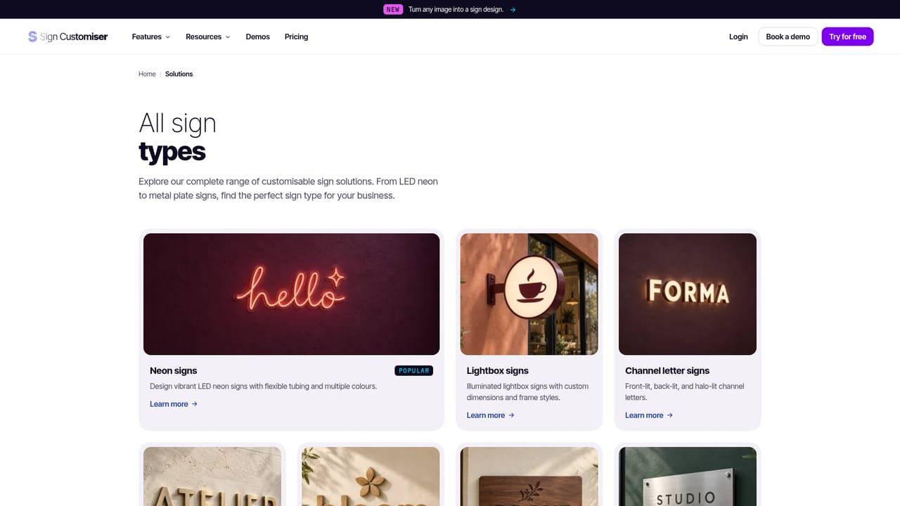 Sign Customiser — Pick your sign types