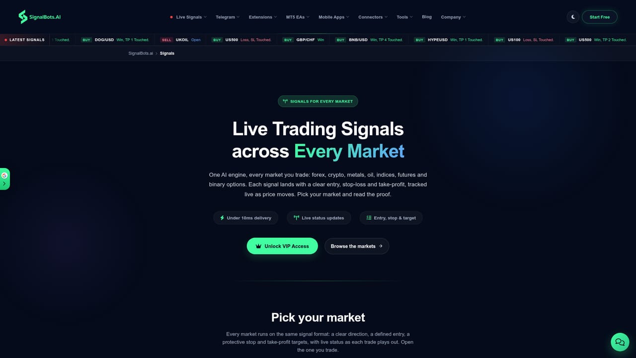 SignalBotsAI — Read a live signal before you sign up