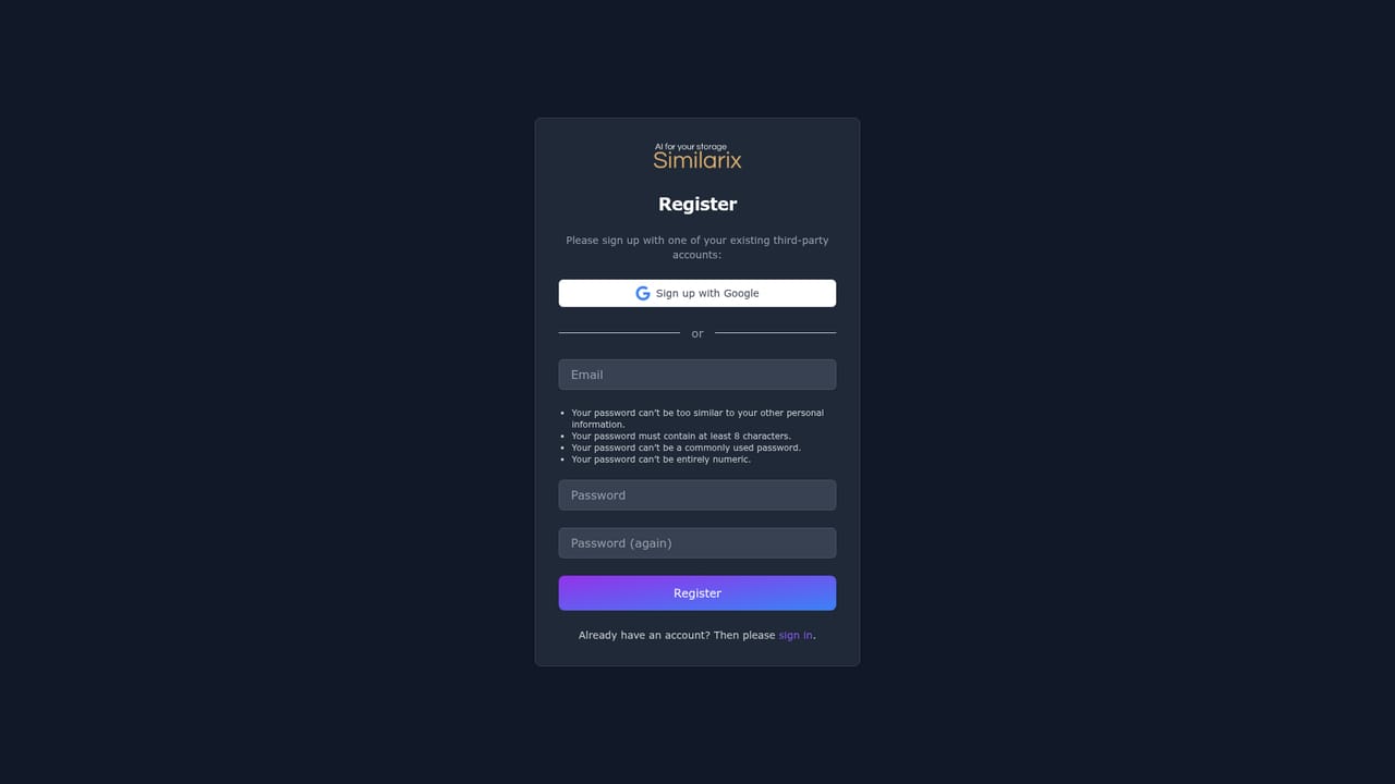 Similarix — Create a Similarix account