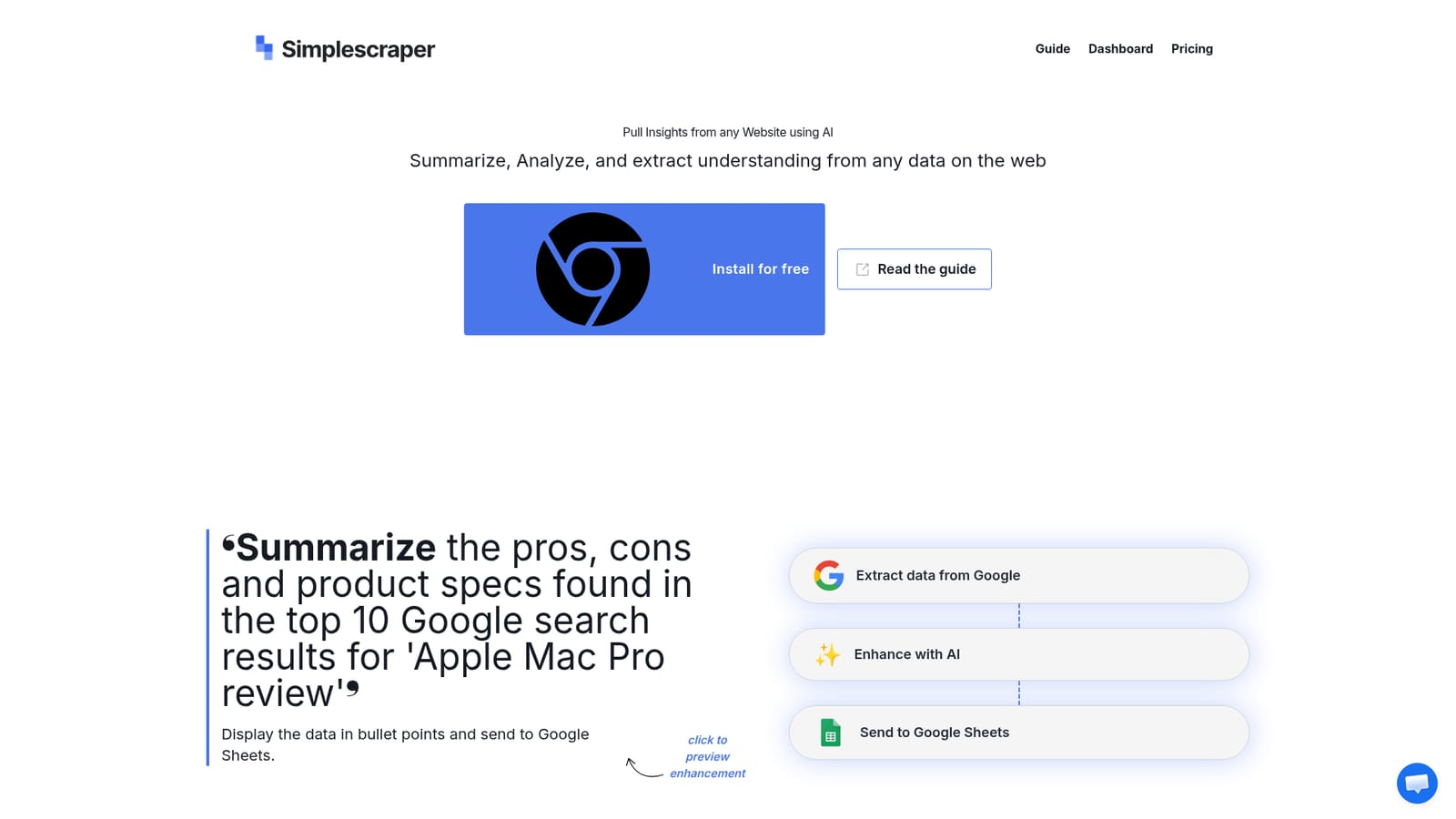 Simplescraper — Install the extension or open the dashboard