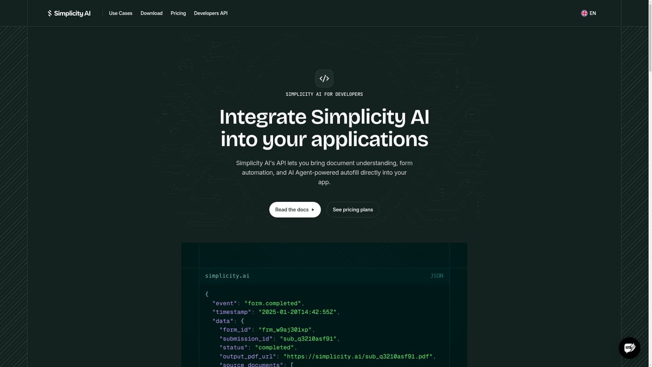 Simplicity AI — Connect the API for bulk form filling