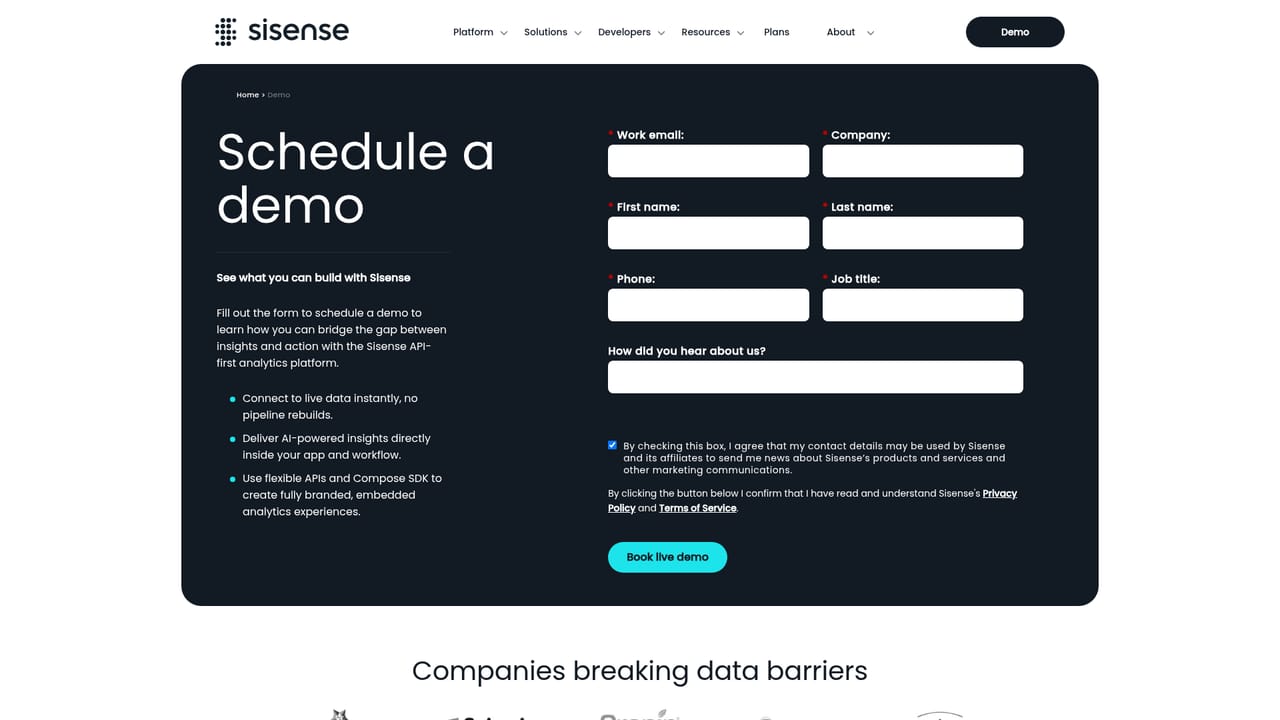 Sisense — Book a demo and scope the embedding use case