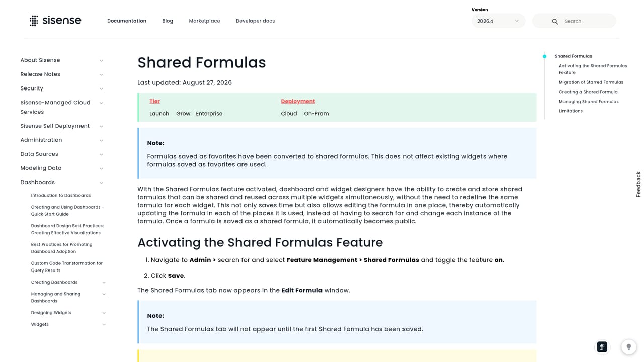 Sisense — Model metrics with shared formulas and semantics