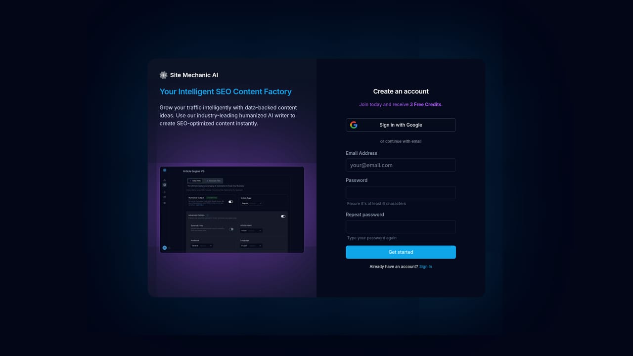 Site Mechanic — Create a free account