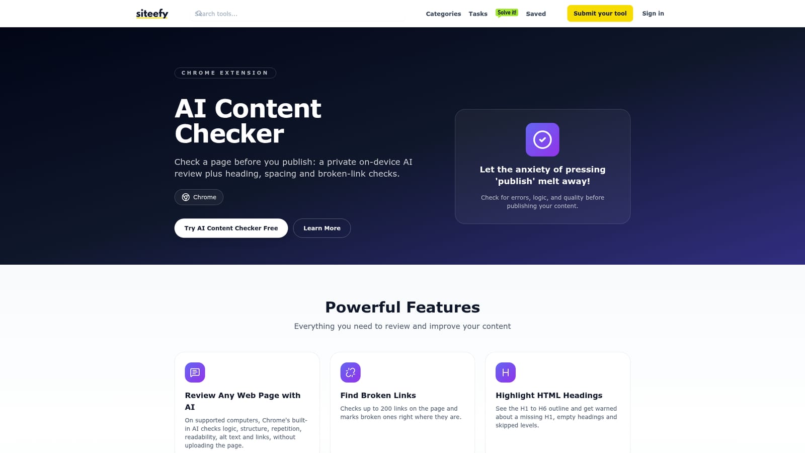Siteefy content checker — Install the extension from the Chrome Web Store