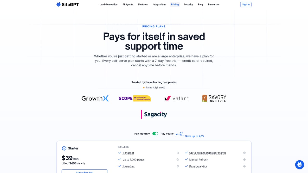 SiteGPT — Create an account and start the trial