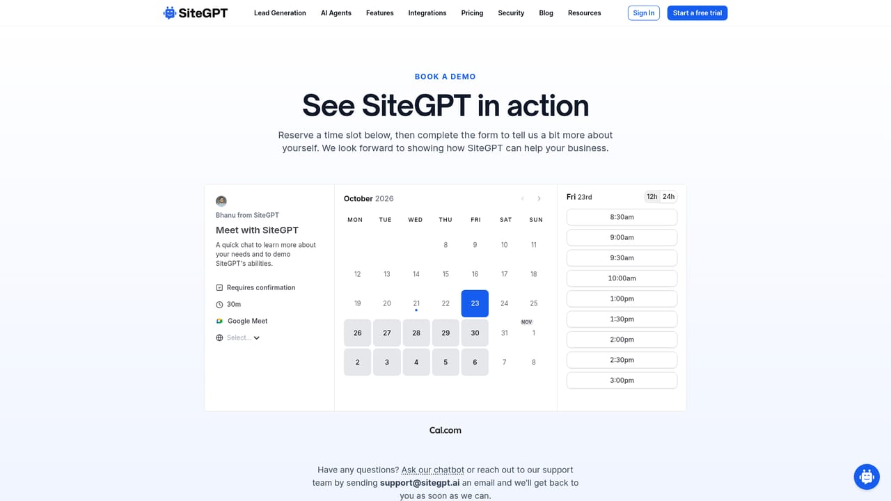 SiteGPT — Compare plans or book a walkthrough