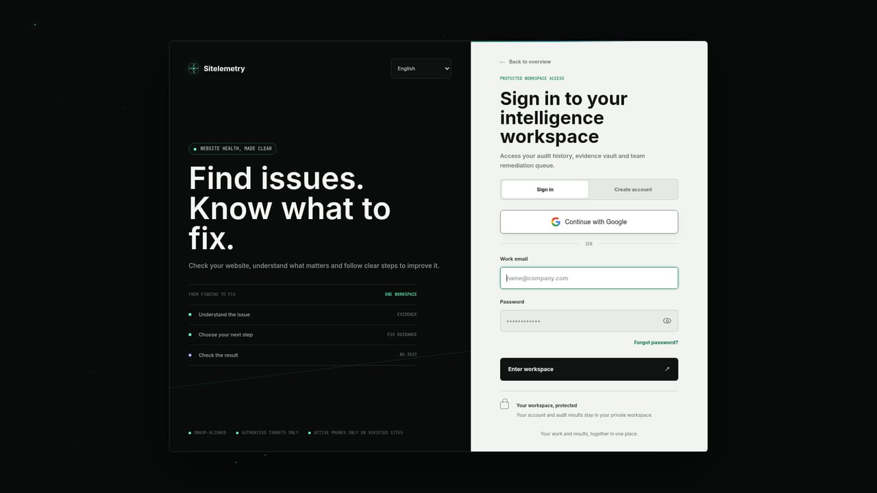 Sitelemetry — Open the console and choose a plan