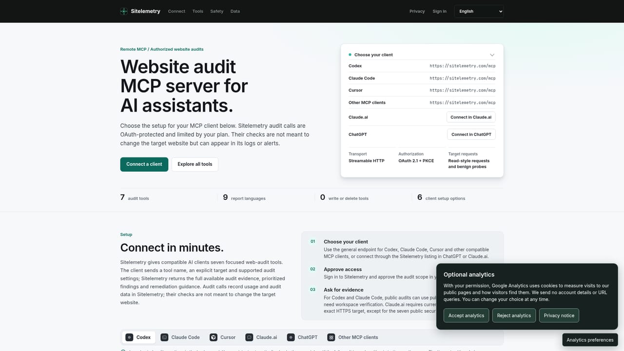 Sitelemetry — Connect your AI assistant over MCP