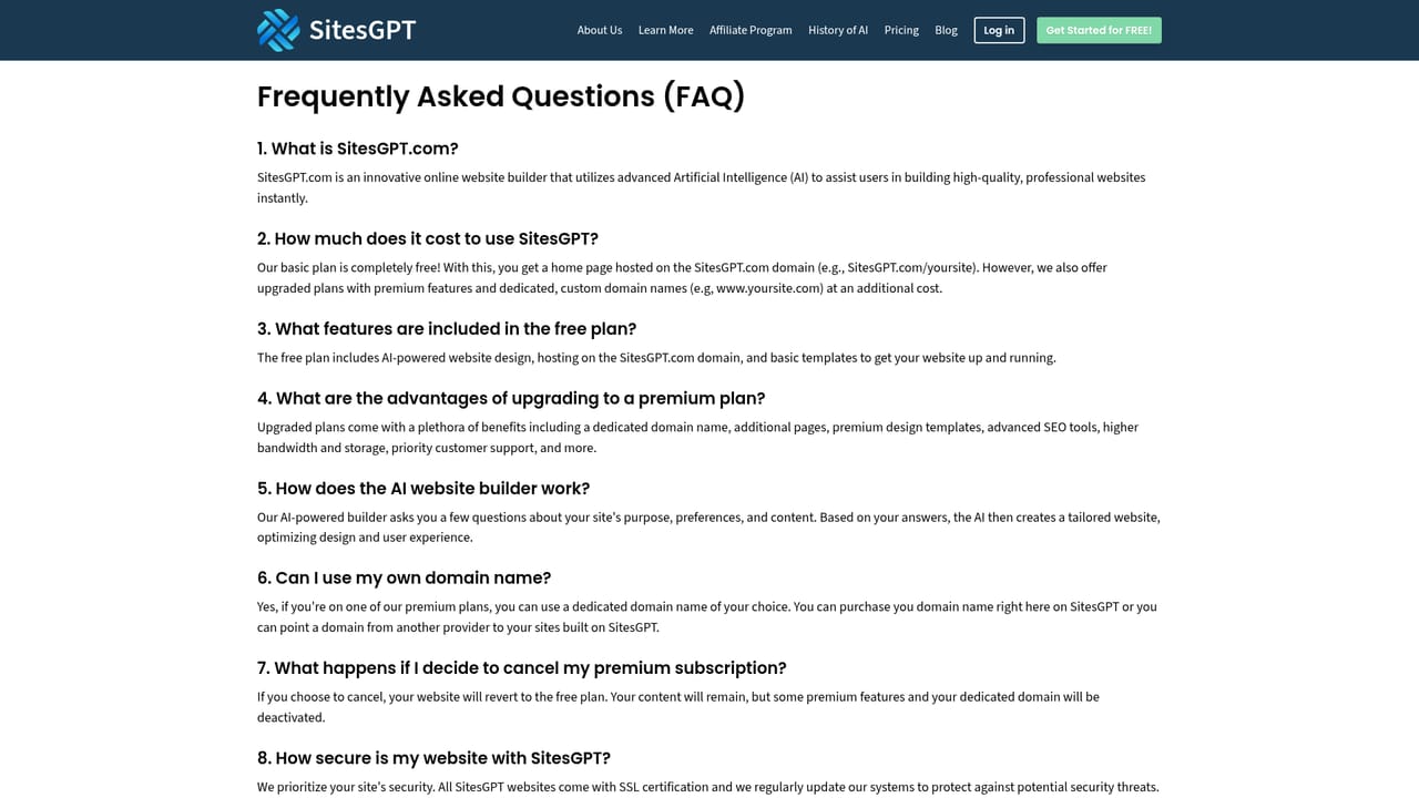 SitesGPT.com — Read the FAQ for common questions
