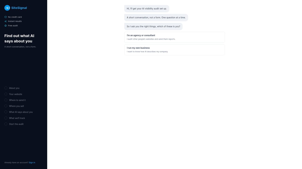 SiteSignal — Start a free account