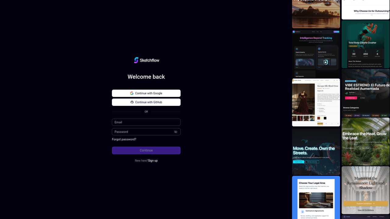 Sketchflow.ai — Start from the site and sign in