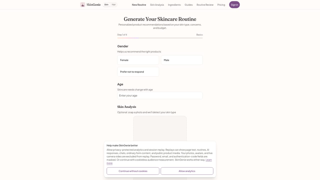 SkinGenie — Open the routine generator