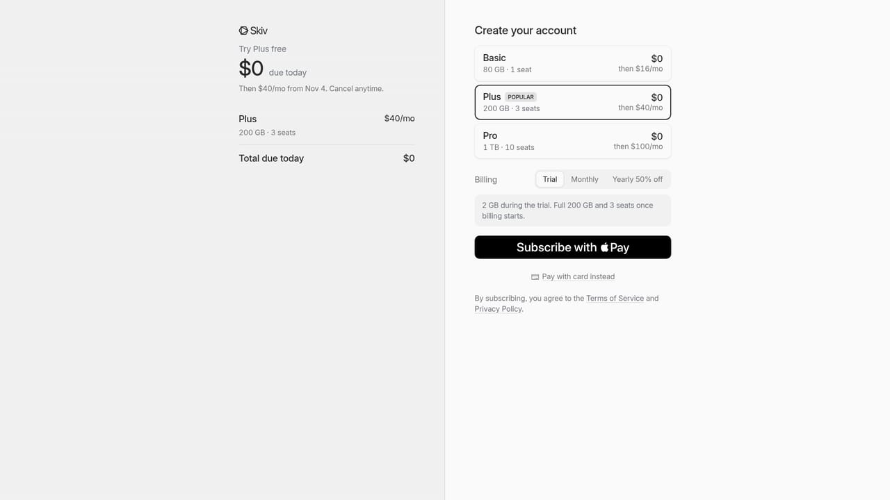 Skiv — Create your account