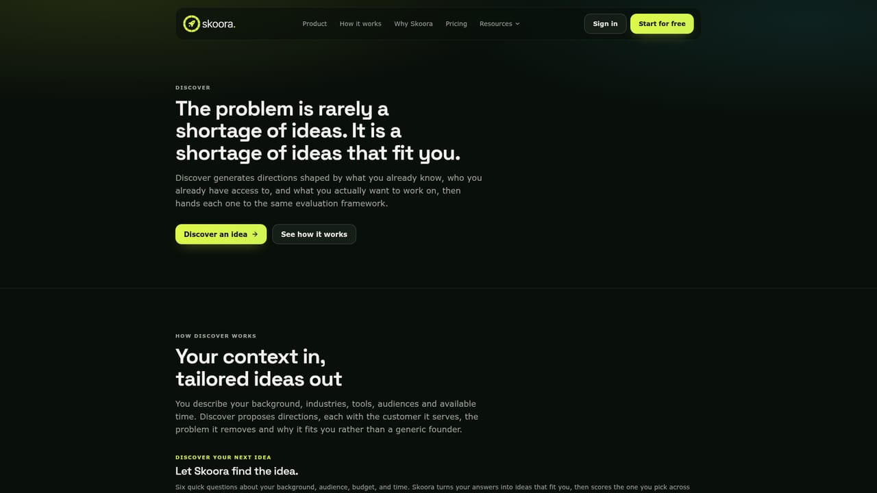 Skoora — Start from Discover if you have no idea yet
