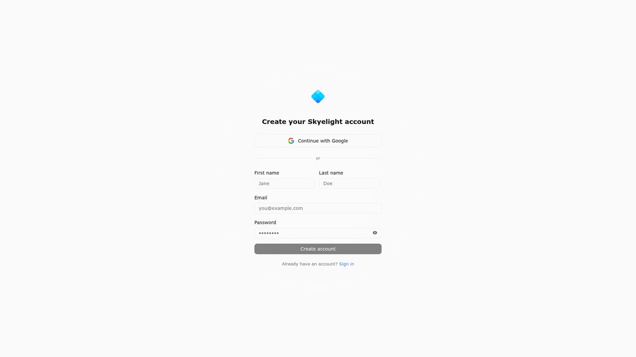 Skyelight — Create a free account