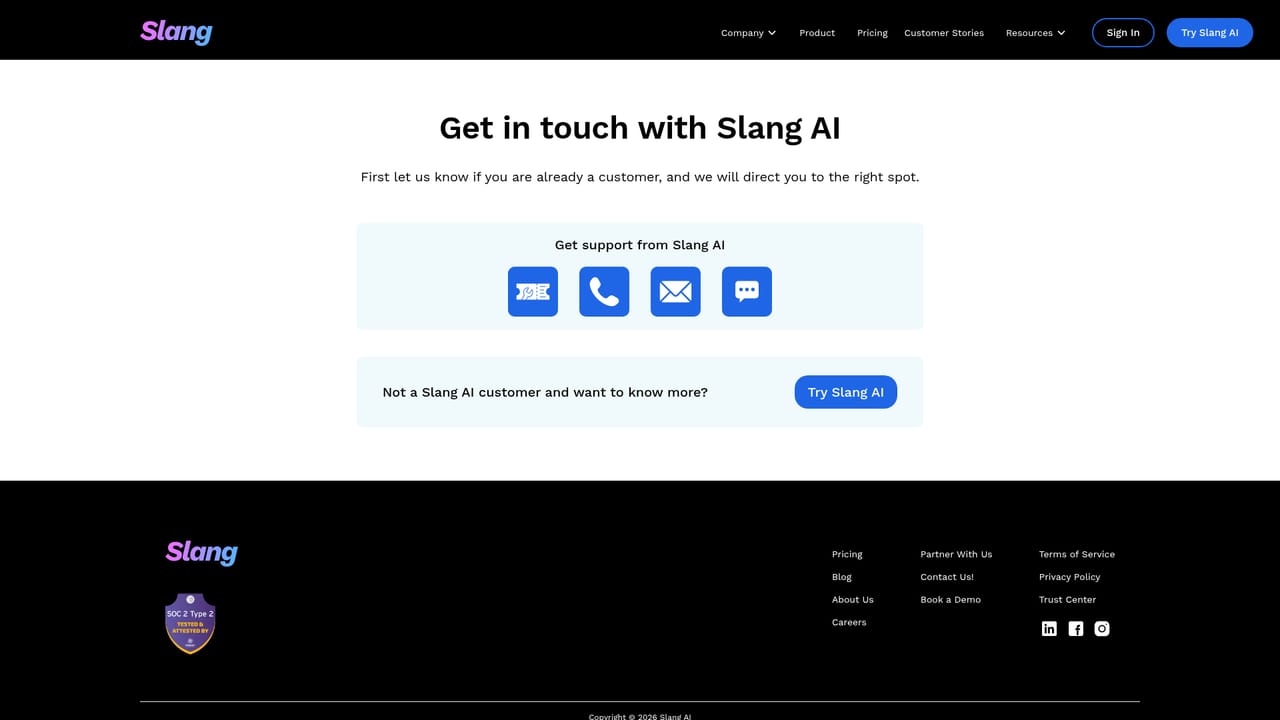 Slang — Talk to the team about setup and pricing