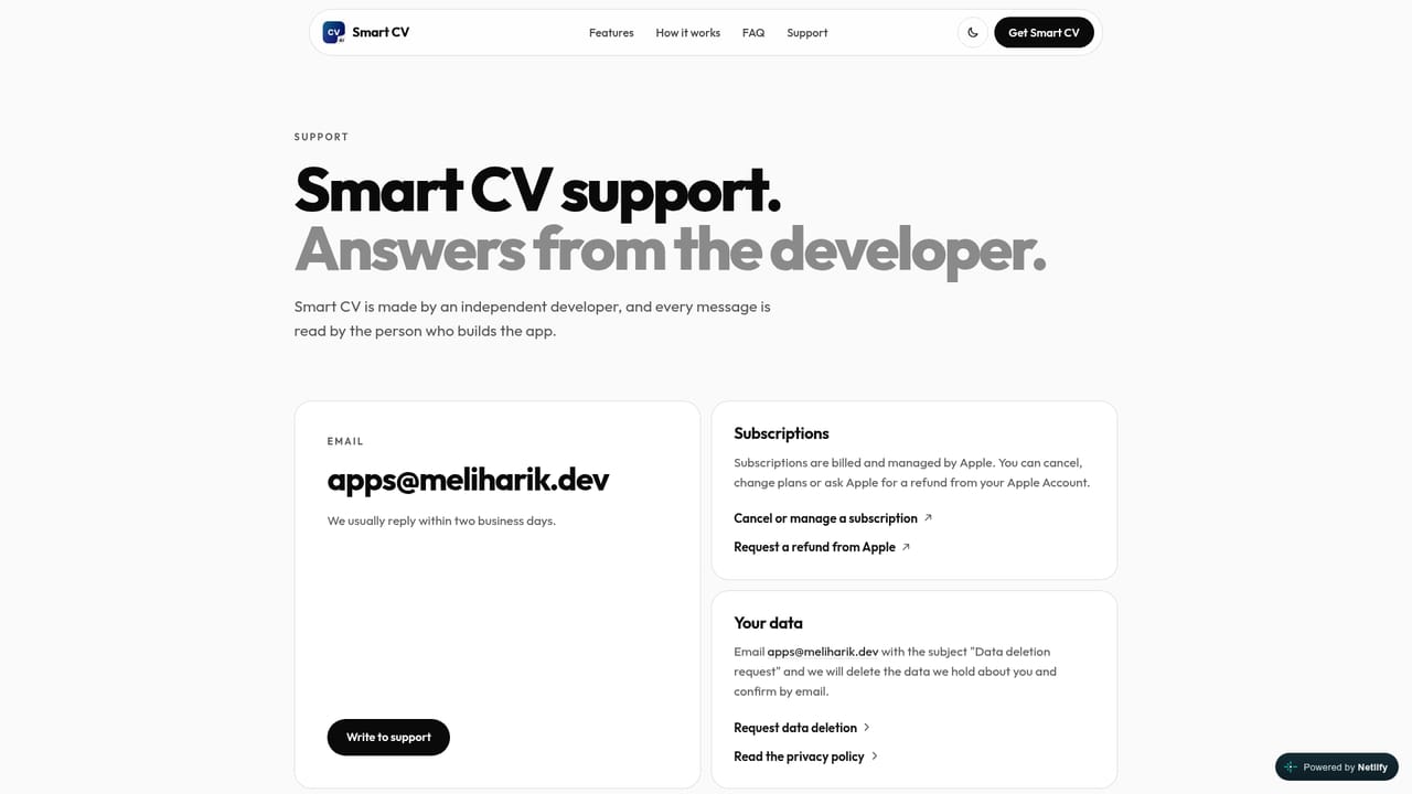 Smart CV — Check support if something fails