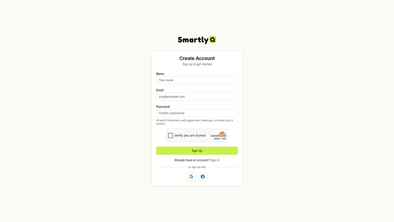SmartlyQ — Create your account