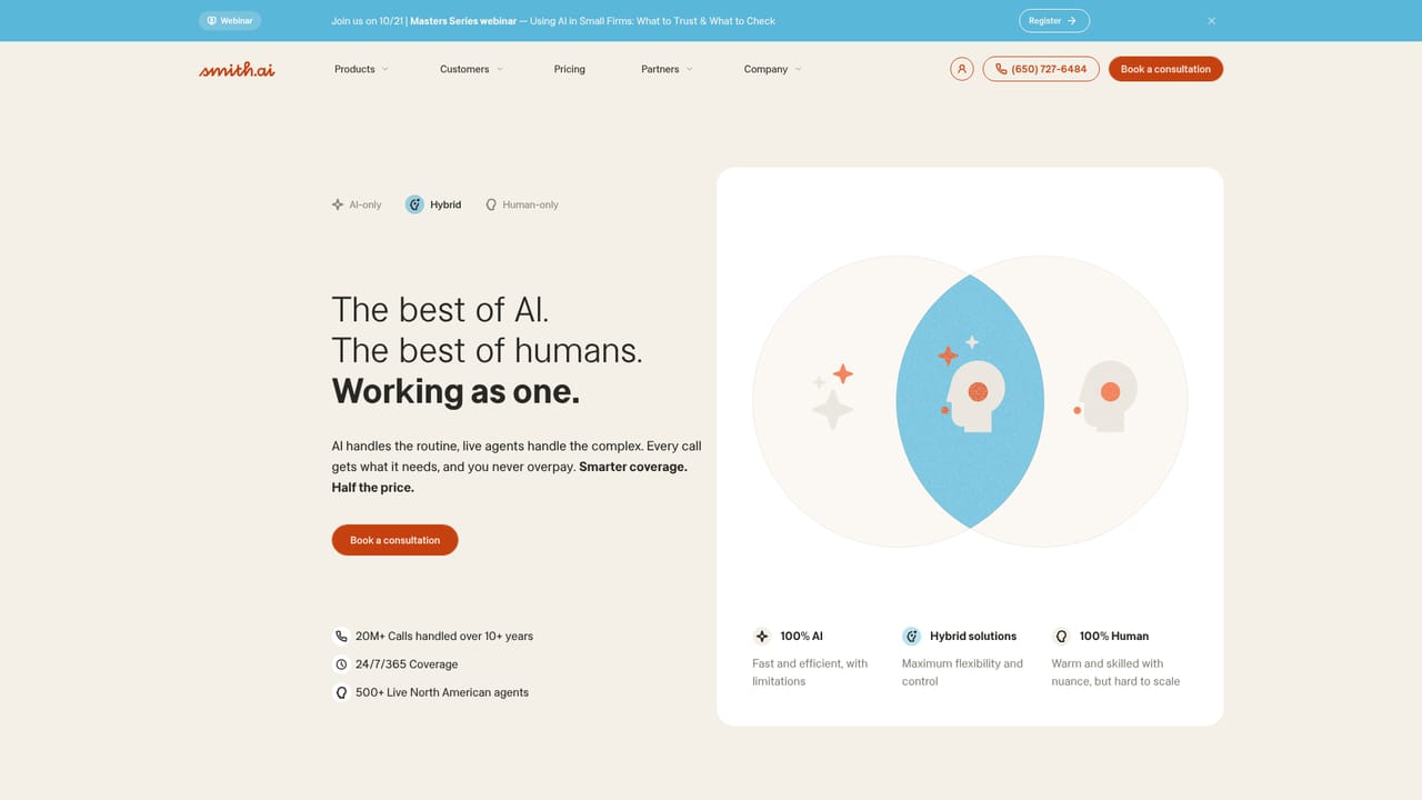 Smith.ai — Compare AI, hybrid and live options